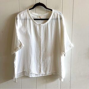 XIRENA White Oversized Cotton Gauze Short Sleeve Top